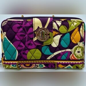Vera Bradley Purple Quilted Floral Turnlock Wallet with Teal & Lime Accents Rare
